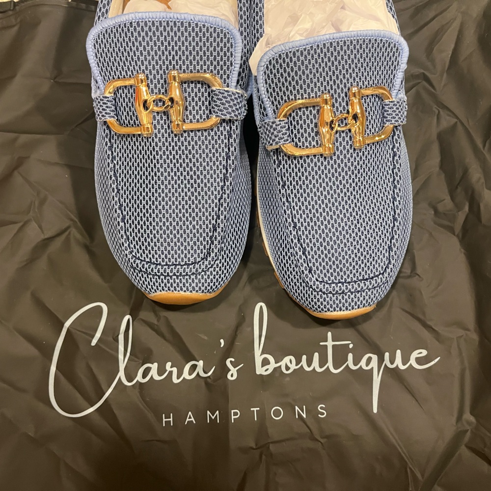 a.n.a Blue Patterned Loafers with Gold Accent